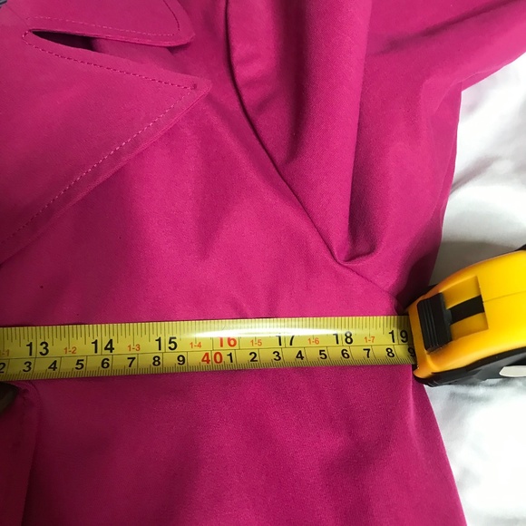 New Bright Pink Double-Breasted Trench Coat w/ Striped Lining – Women’s Small - Picture 10 of 12